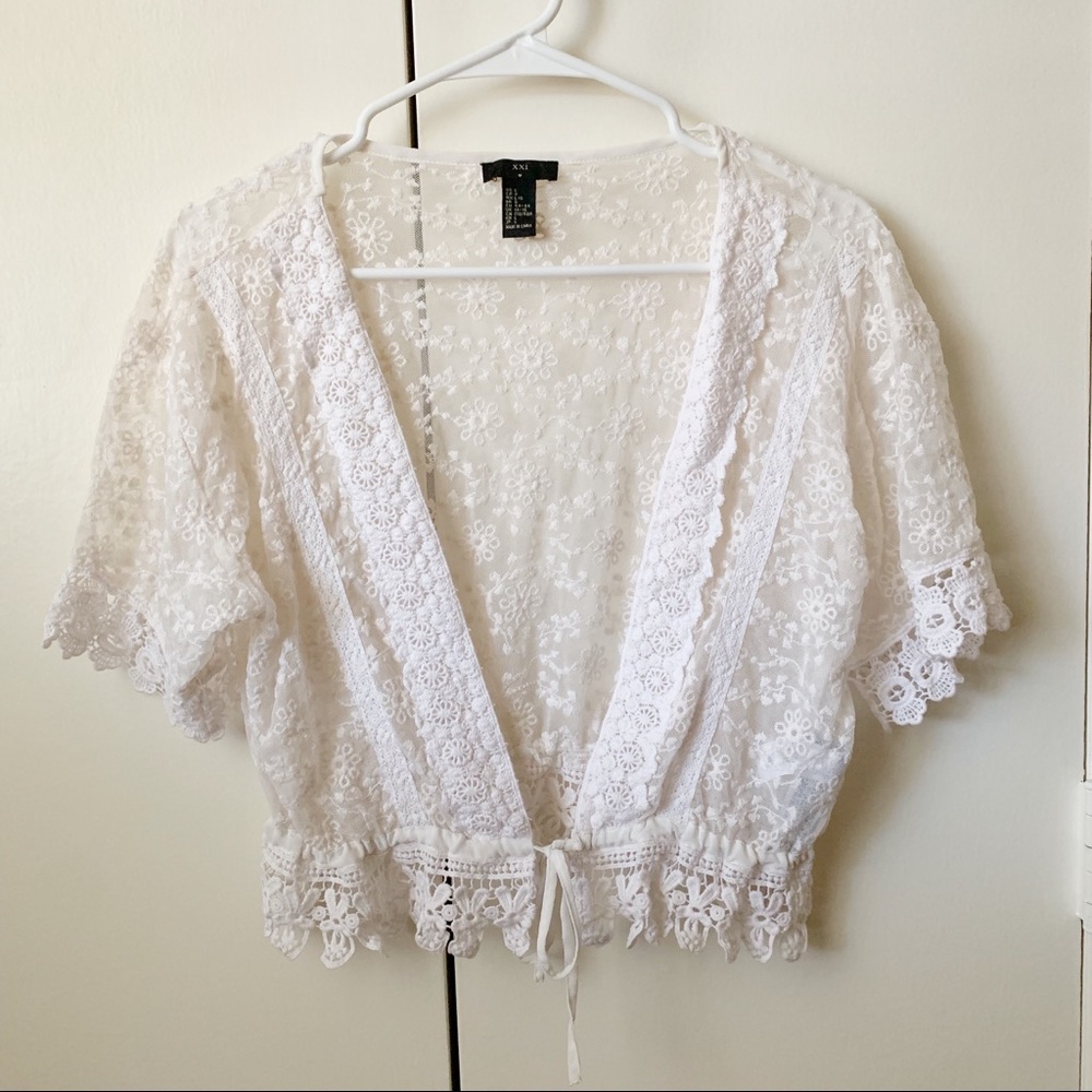 F21 Cream Crochet Lace Crop Top